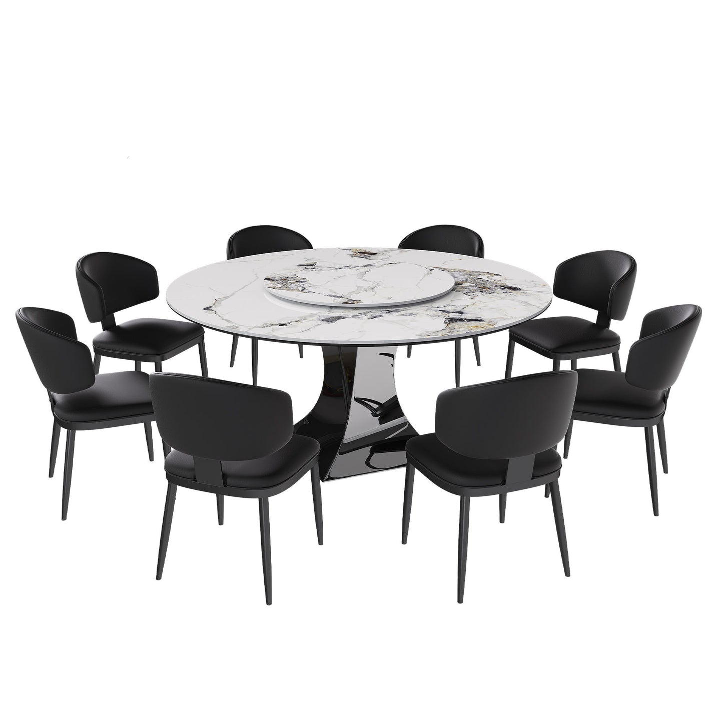 Round Dining Table With 6 Chairs Set - Silver