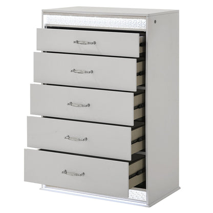 Glam - 5 Drawer Chest & LED Lighting - White