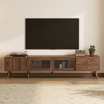 Doors TV Stand For TVs Up To 85", Entertainment Center With Storage Cabinets, TV Media Console Table For Living Room - Natural