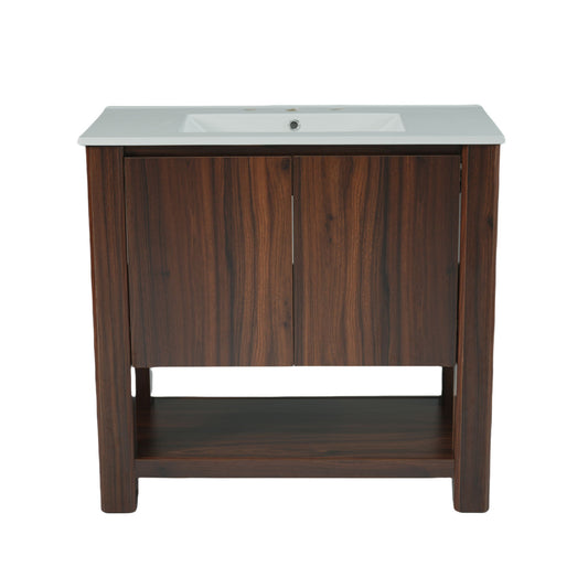 Modern Bathroom Vanity With Rectangle Ceramic Sink, Soft Closing Doors