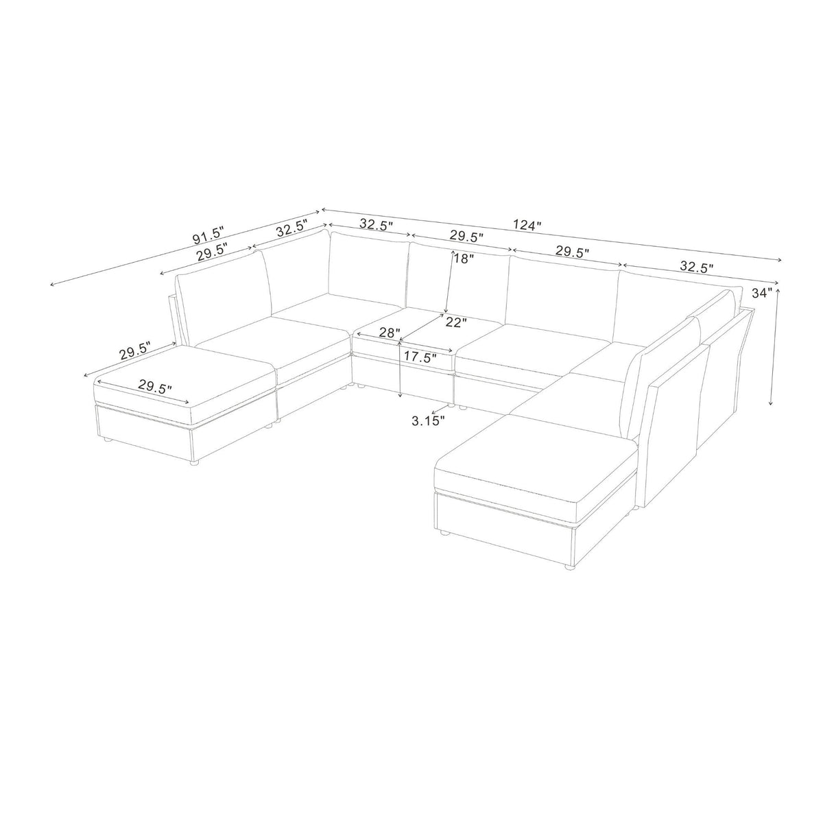 Upholstered Modular Sectional With Custom Configuration And Removable Cushions